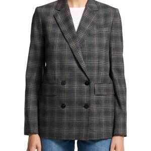 Theory Piazza Double-Breasted Plaid Wool-Blend Jacket